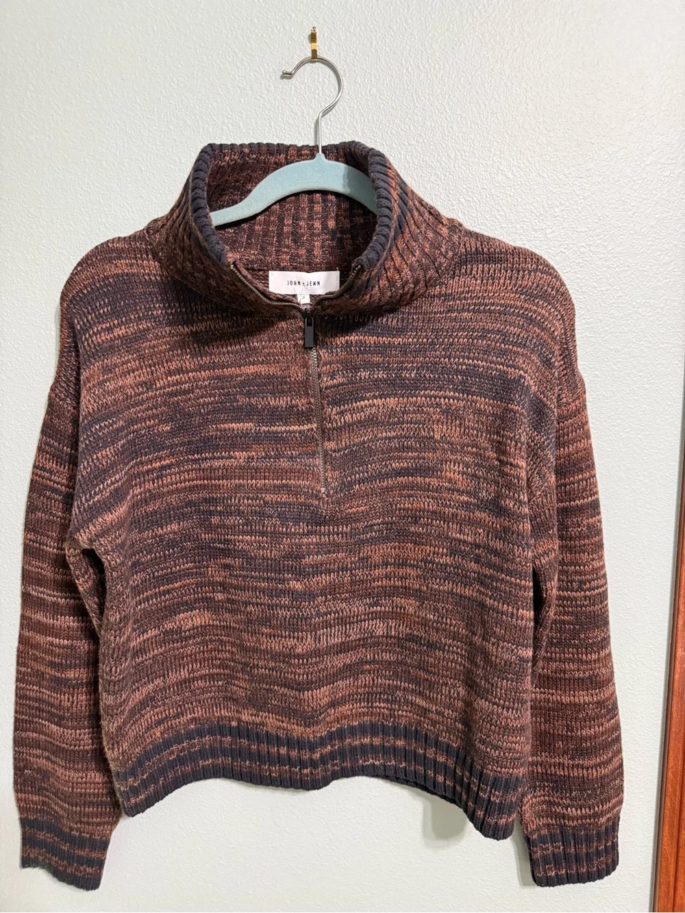 NWT John + Jenn Evereve Atlas Cropped Quarter Zip Sweater Marled Small